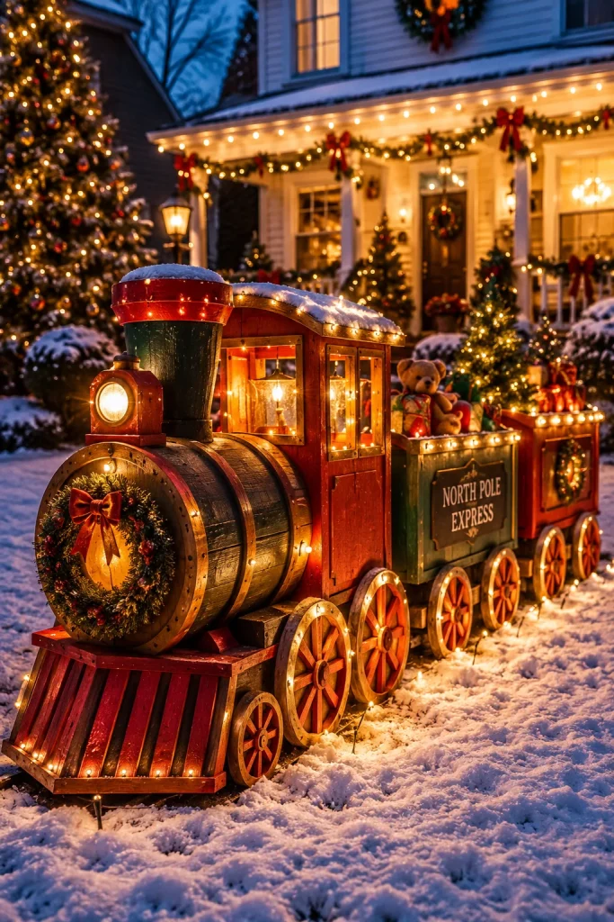 DIY Lighted Christmas Train Display for the Lawn