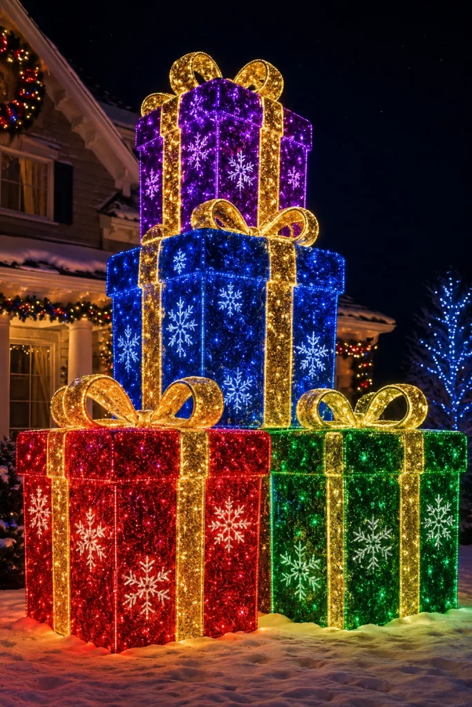DIY Lighted Christmas Gift Box Display for the Yard
