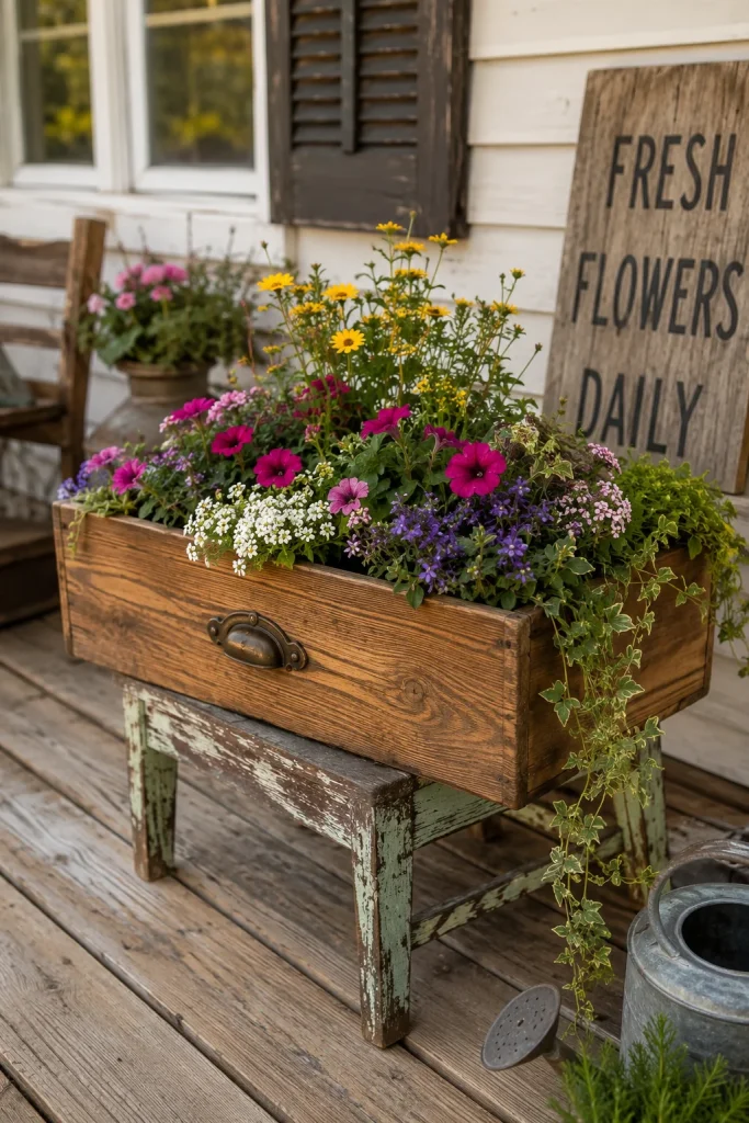 31 Creative DIY Garden Decor Ideas for Indoor & Outdoor Spaces 23 Repurposed Dresser Drawer Planter