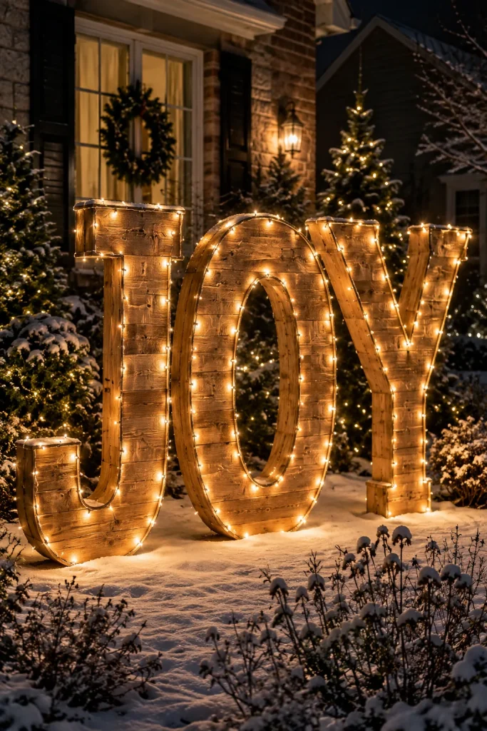 DIY Lighted Christmas Word Sign for the Garden
