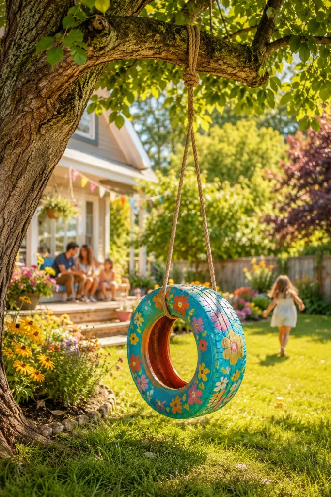 31 Creative DIY Garden Decor Ideas for Indoor & Outdoor Spaces 25 Painted Tire Swing