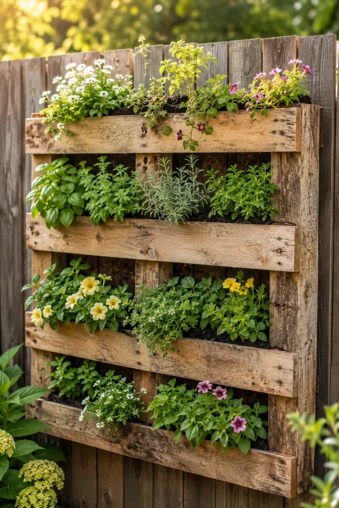 31 Creative DIY Garden Decor Ideas for Indoor & Outdoor Spaces 3 3. Vertical Pallet Garden