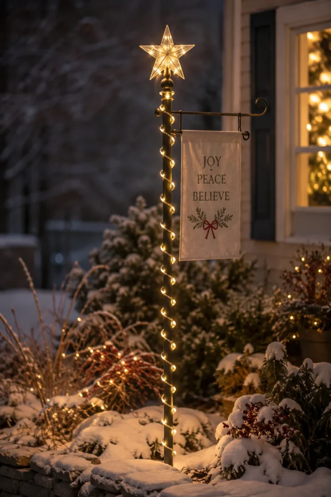 Lighted Christmas Garden Flag Pole Wrap