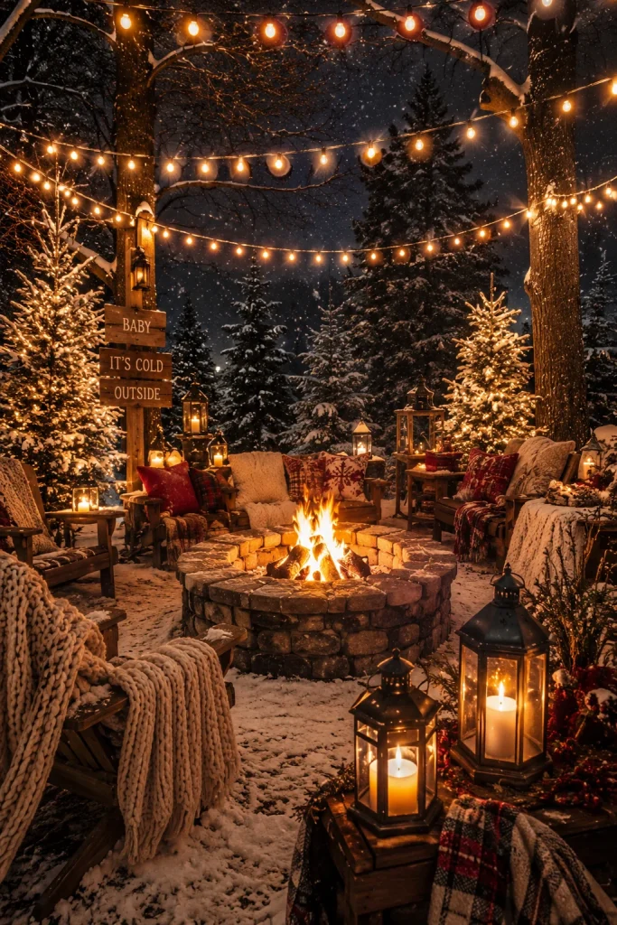 DIY Lighted Christmas Fire Pit Garden Gathering Spot