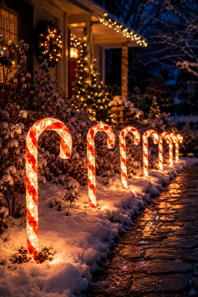 6. DIY Candy Cane Pathway Lights