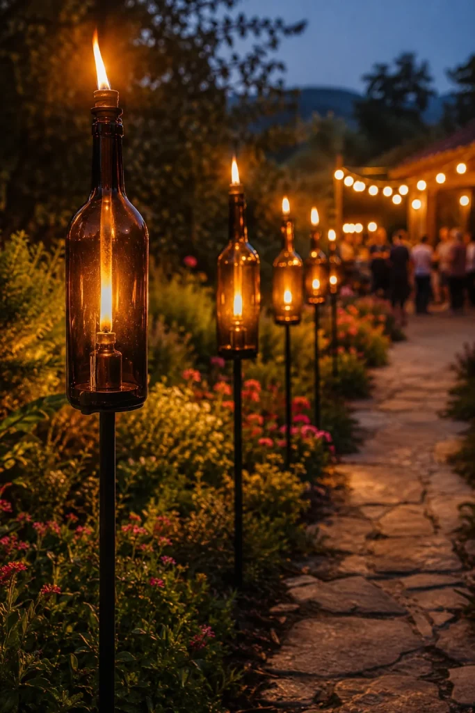31 Creative DIY Garden Decor Ideas for Indoor & Outdoor Spaces 7 7. Wine Bottle Tiki Torches