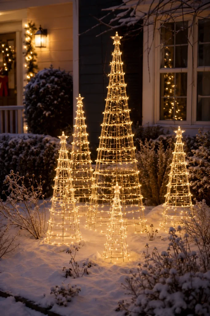 8. Outdoor Lighted Christmas Tree Made from Tomato Cages