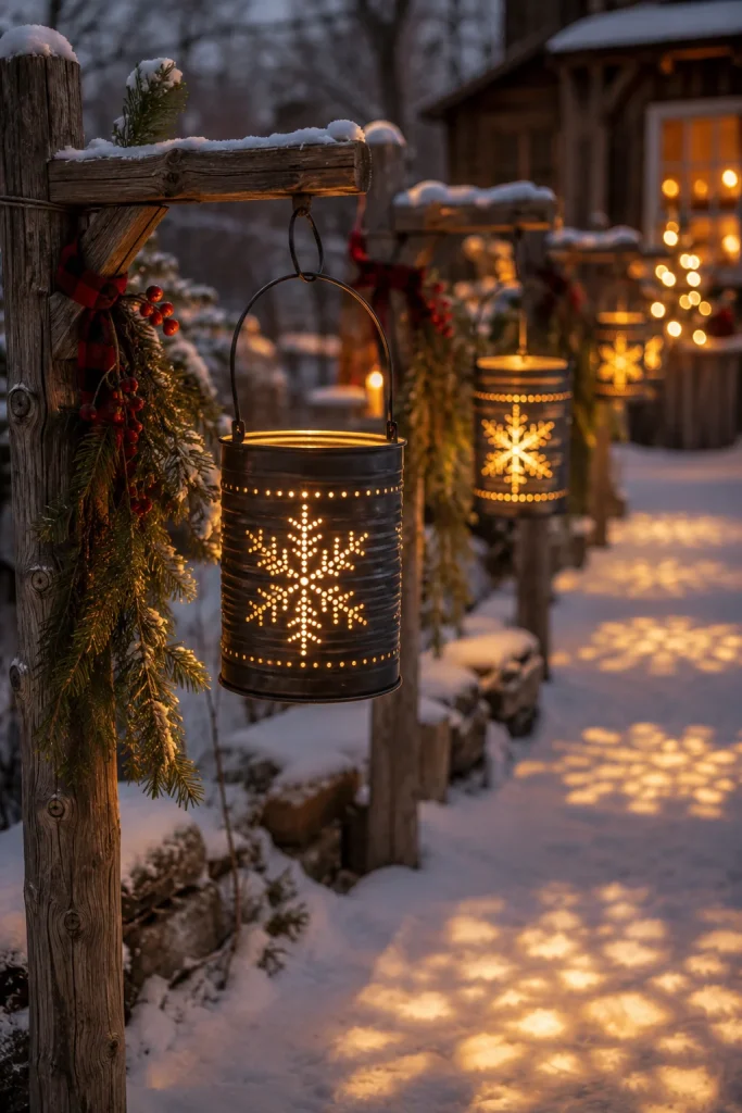 9. DIY Lighted Christmas Lanterns from Tin Cans