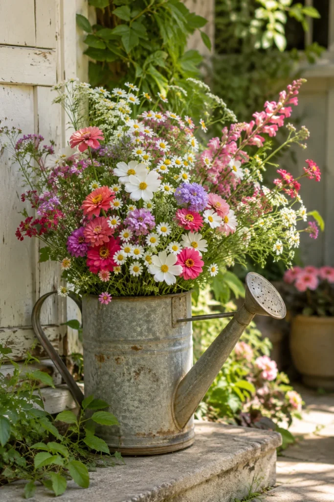 31 Creative DIY Garden Decor Ideas for Indoor & Outdoor Spaces 9 9. Painted Watering Can Planters