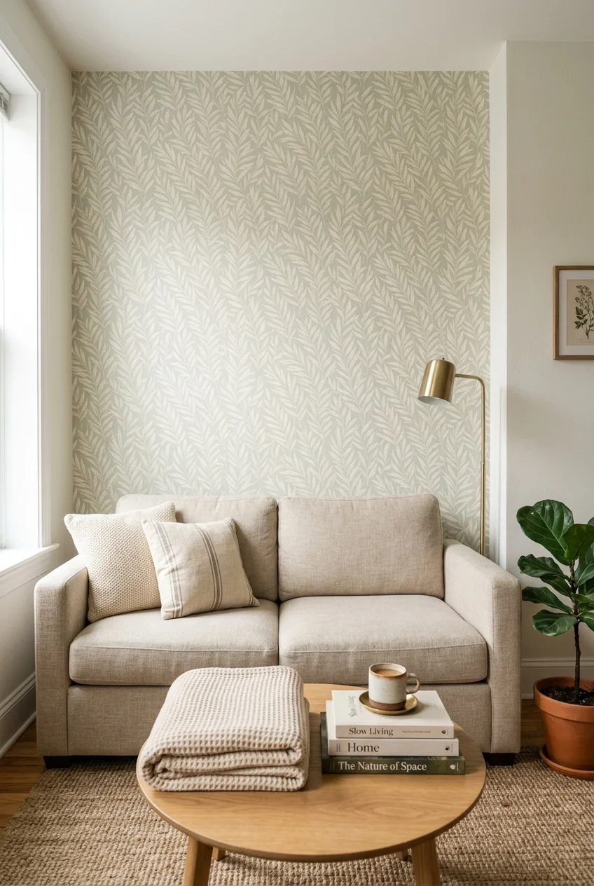 cover one wall with peel and stick botanical wallpaper