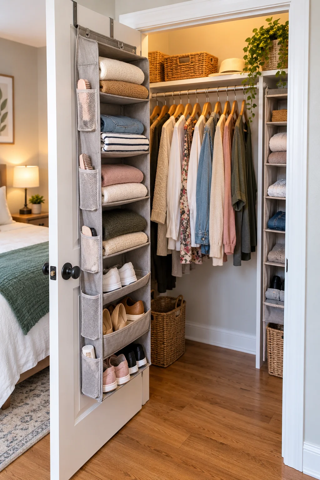 13 Small Bedroom Ideas That Make a Tiny Room Feel Bigger and Cozier 3 Hang an Over-the-Door Organizer So the Closet Floor Stays Clear