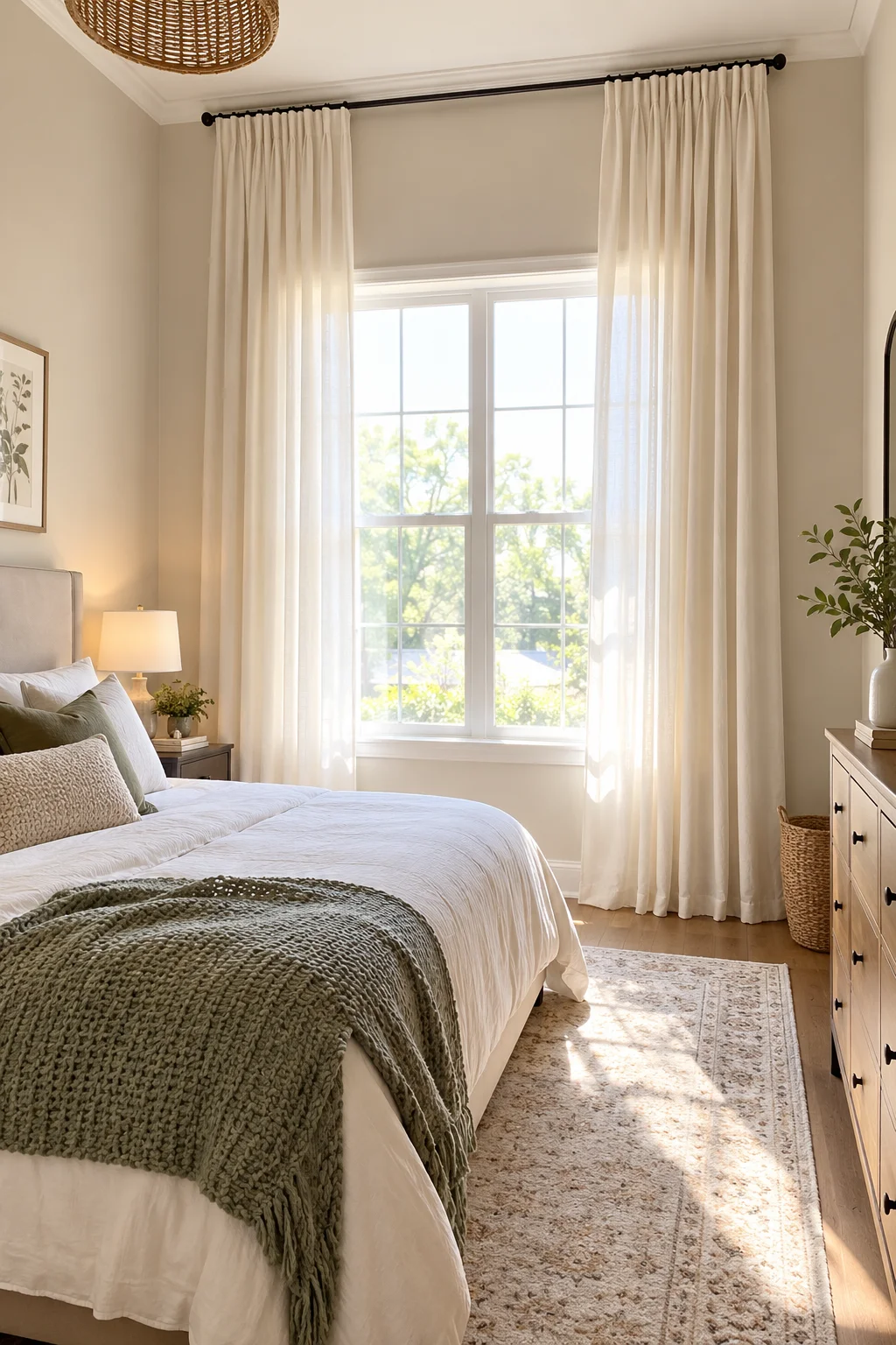 13 Small Bedroom Ideas That Make a Tiny Room Feel Bigger and Cozier 8 Hang the Curtain Rod Near the Ceiling, Not Above the Window