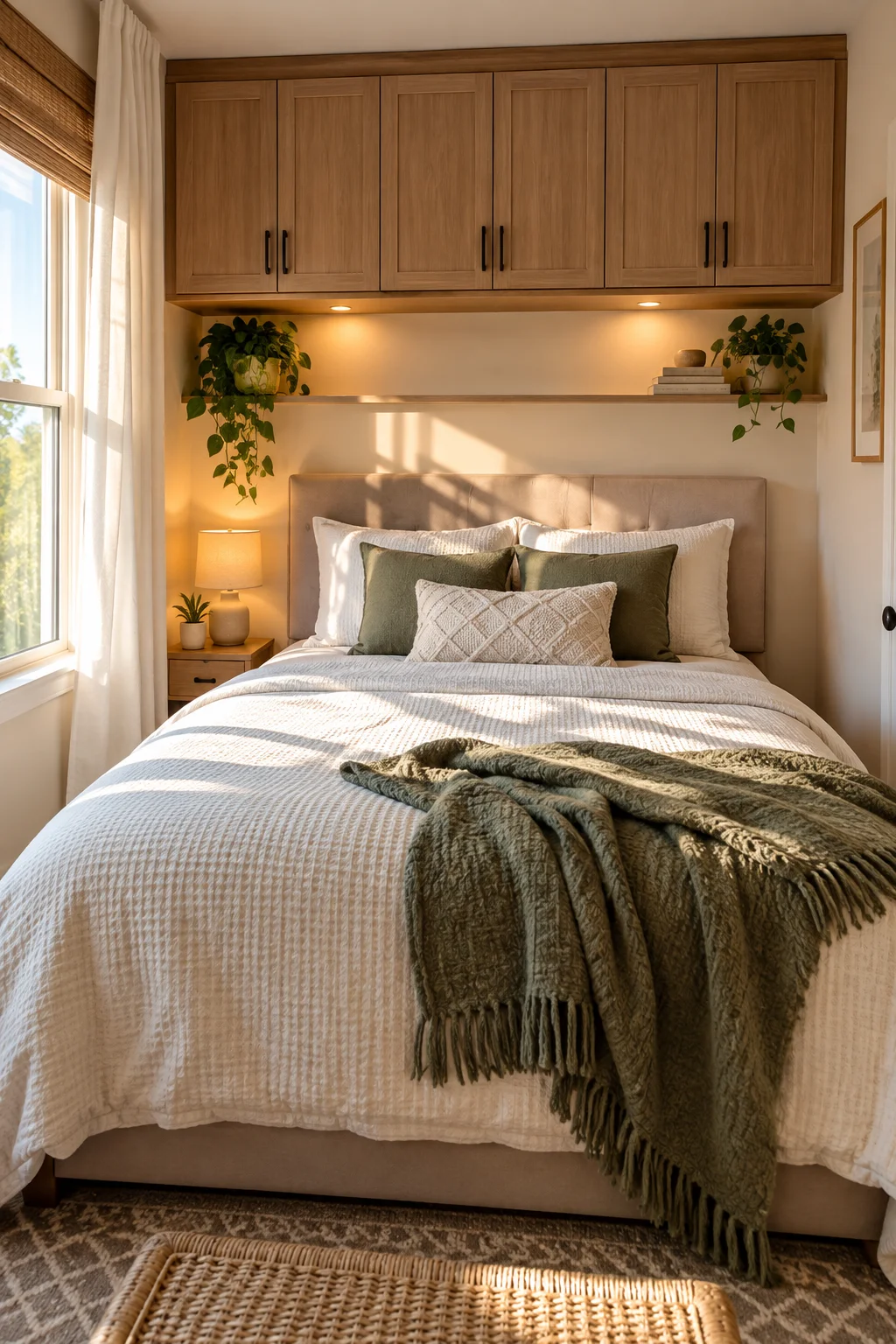 13 Small Bedroom Ideas That Make a Tiny Room Feel Bigger and Cozier 1 Mount Storage Cabinets Above the Bed Instead of Squeezing in a Dresser
