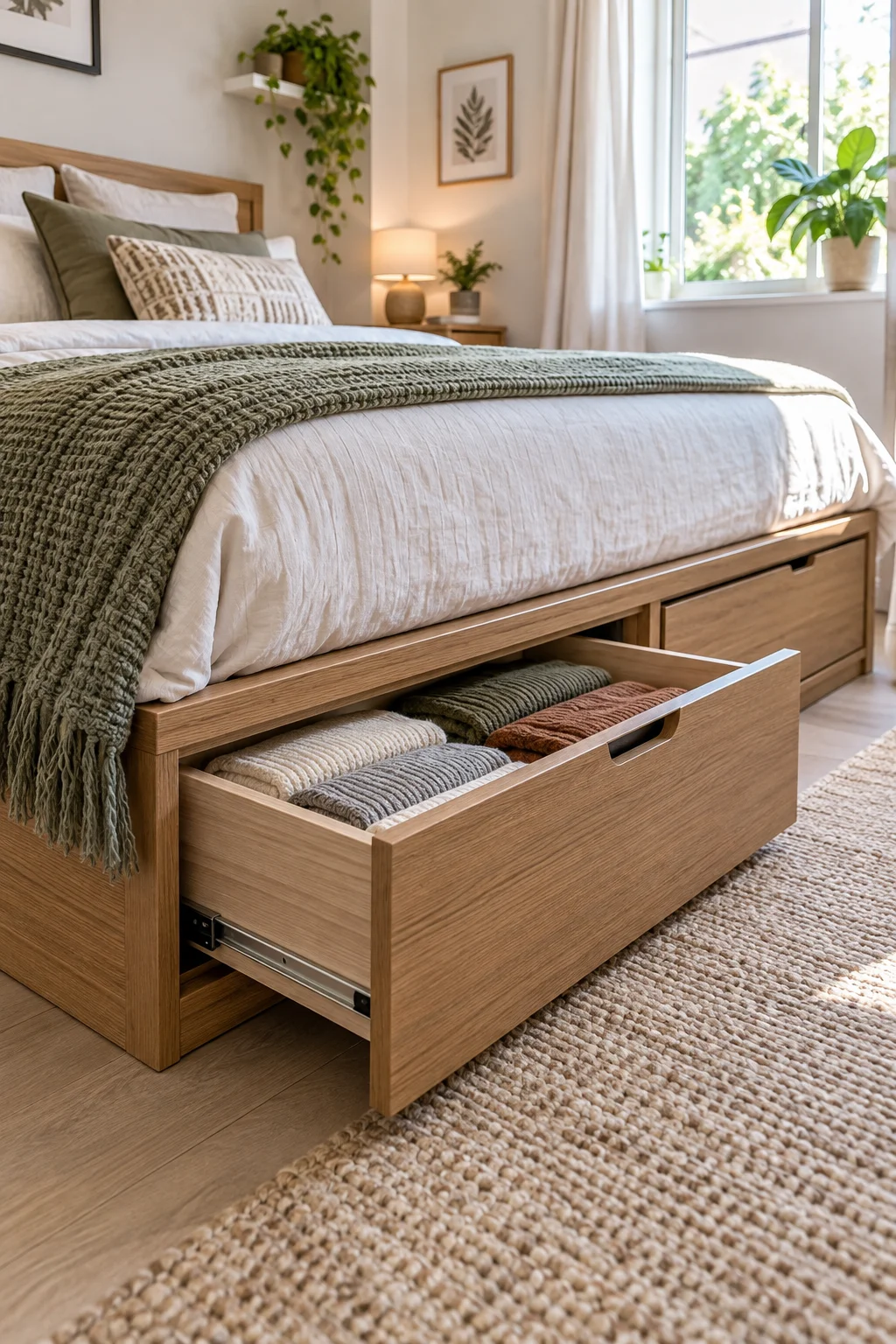 13 Small Bedroom Ideas That Make a Tiny Room Feel Bigger and Cozier 7 Pick a Bed Frame With Drawers Built Right In