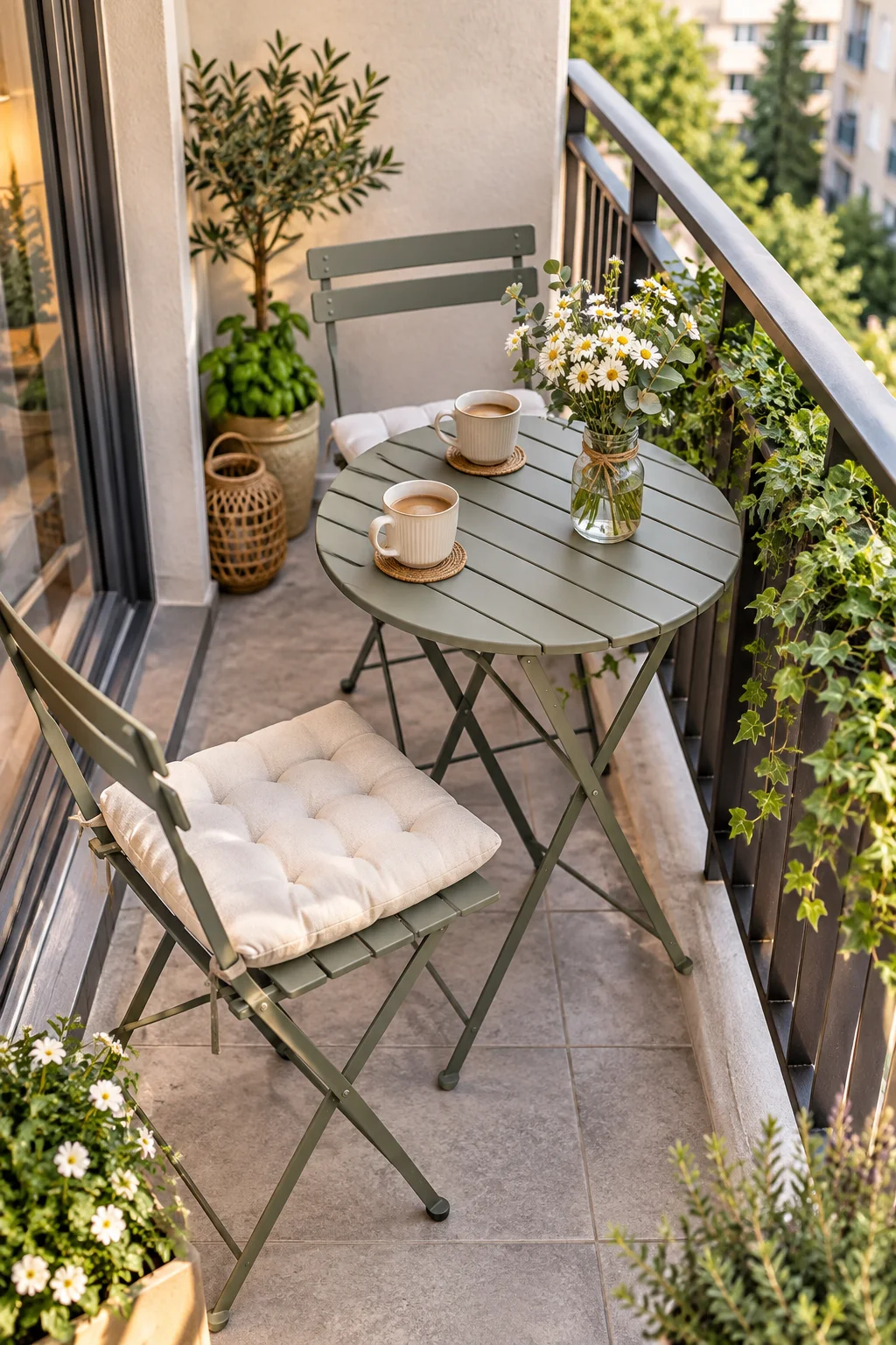 12 Small Balcony Ideas for Renters on a Budget 5 Pick a folding bistro table that disappears when you're not using it