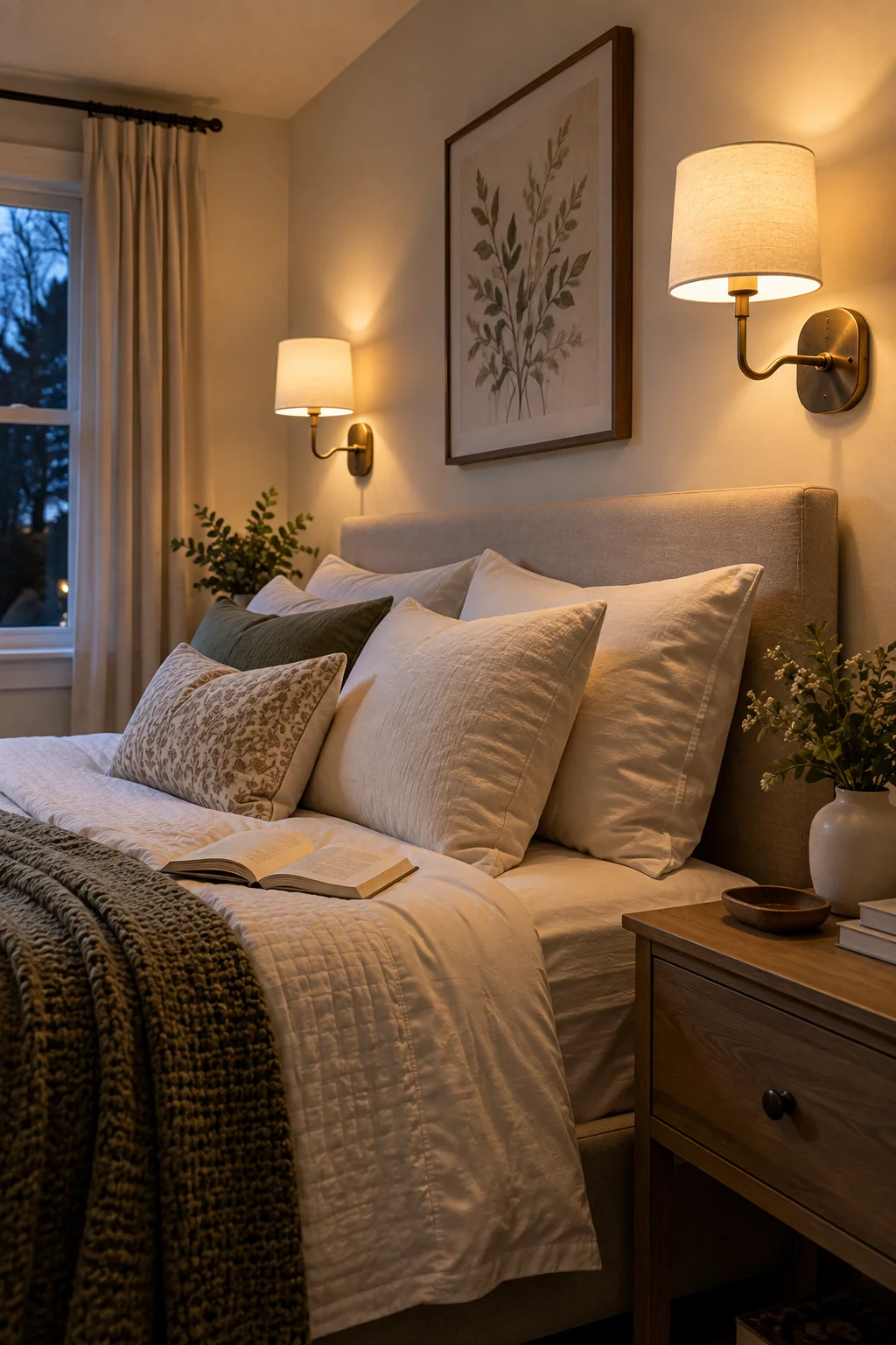 13 Small Bedroom Ideas That Make a Tiny Room Feel Bigger and Cozier 6 Swap Both Nightstand Lamps for Wall Sconces