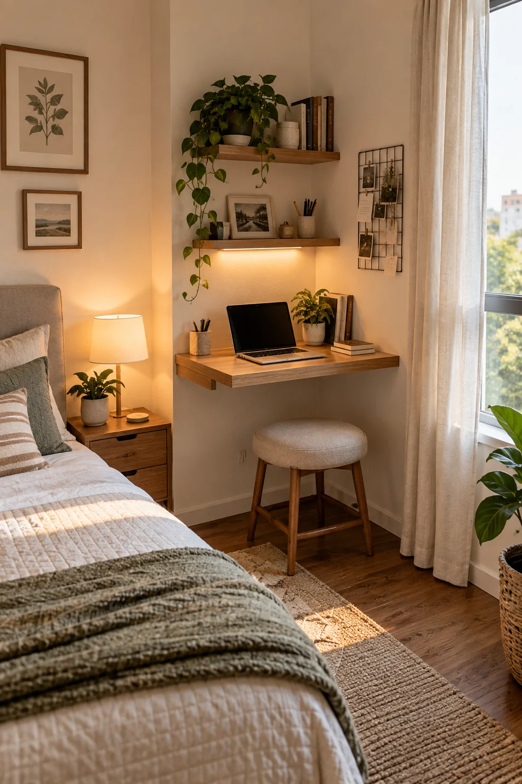 13 Small Bedroom Ideas That Make a Tiny Room Feel Bigger and Cozier 2 Turn Your One Free Corner Into a Real Desk Nook